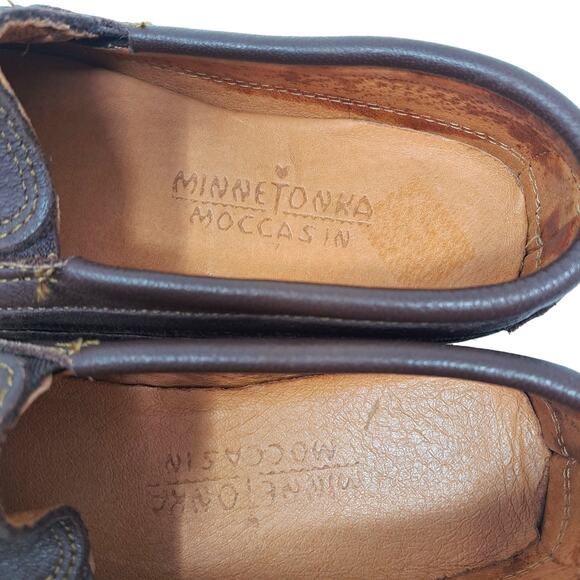 Minnetonka Moosehide Leather Moccasin Classic Twin Gore Loafers 932 Brown Mens 8 - Picture 8 of 9